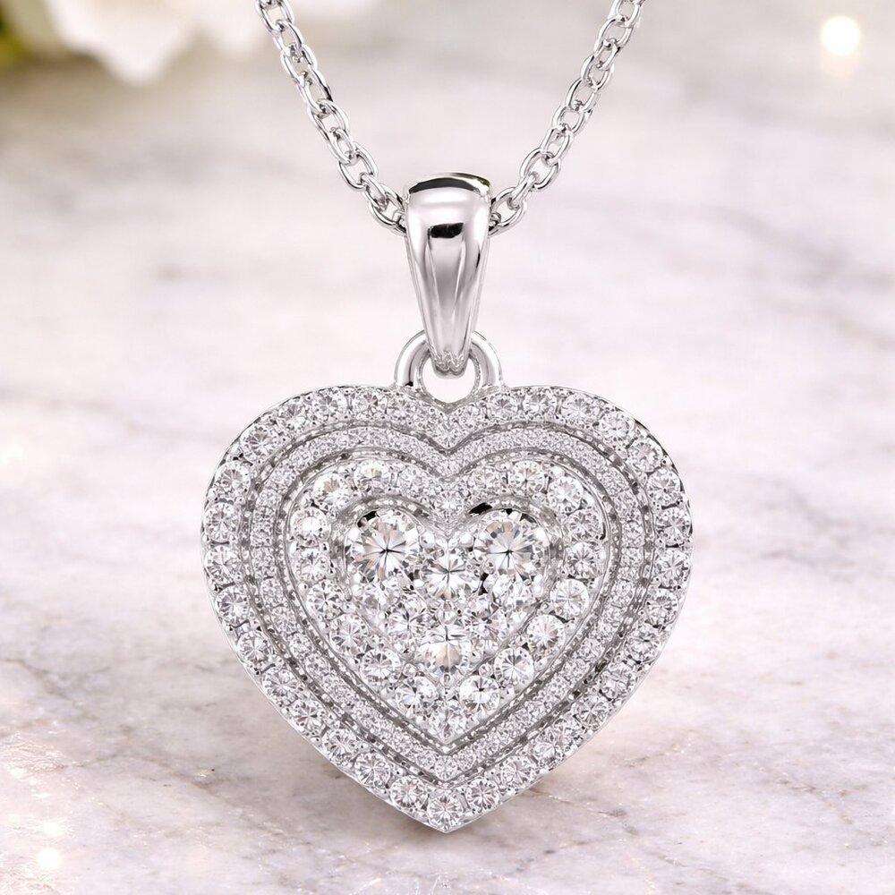 Natural Diamond Heart Necklace 925 Sterling Silver Pendant Delicate Love Necklac